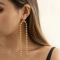 korean vintage statement gold beaded long tassel drop earring for women gold geometric fashion jewelry luxury hanging pendientes