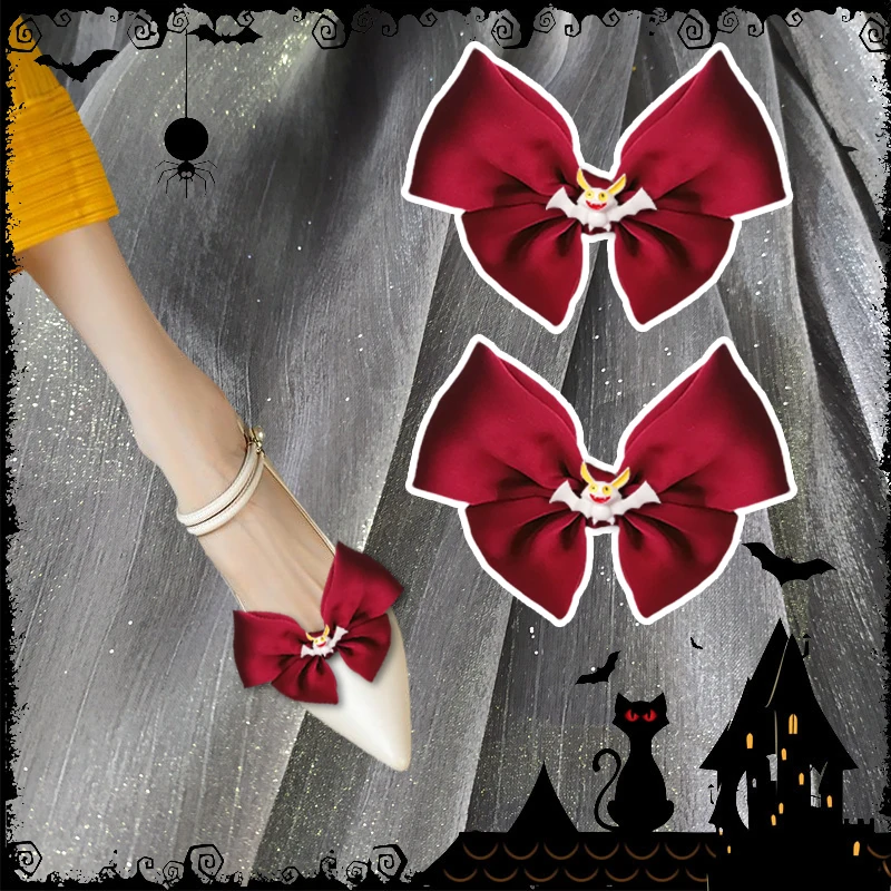 

2 Pcs Halloween Satin Bow Shoe Clips Detachable Shoe Buckle Pumps Flats Shoe Decor Funny Women DIY Shoe Embellishment for Party