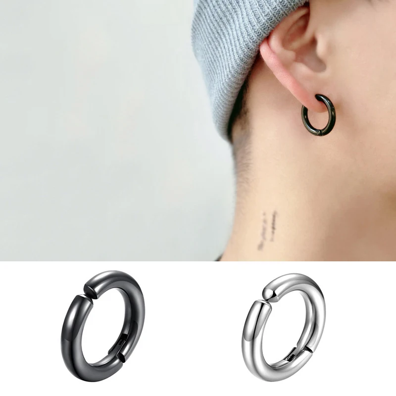

1Pc Man Stainless Steel Ear Clip Earrings For Women Man Non Piercing Round Ear Circle Fake Earrings Punk Simple Ear Jewelry Gift