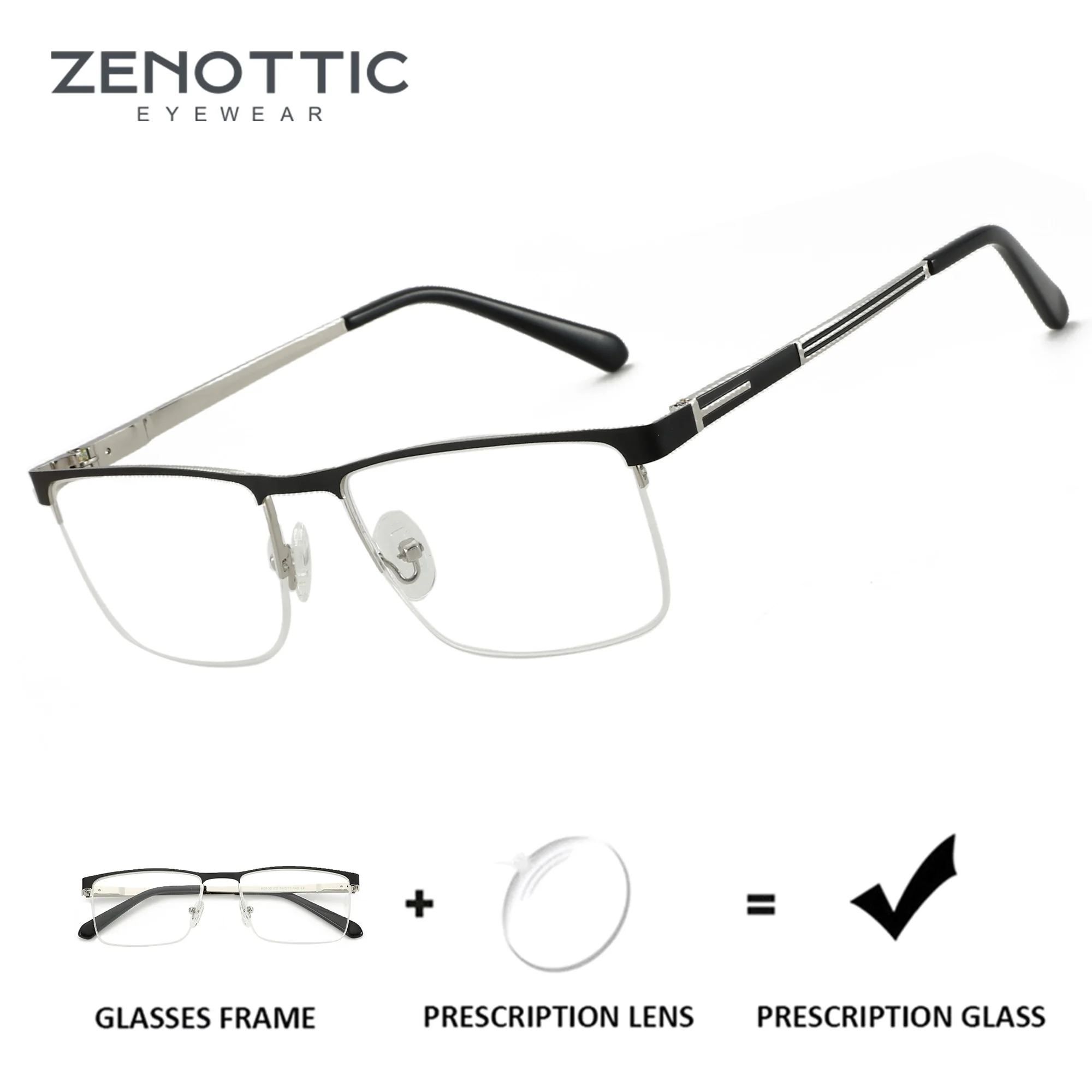 Фото ZENOTTIC новые поступления мужские очки без оправы по рецепту для высококачественных металлических фотохромных квадратных оптических очков №1