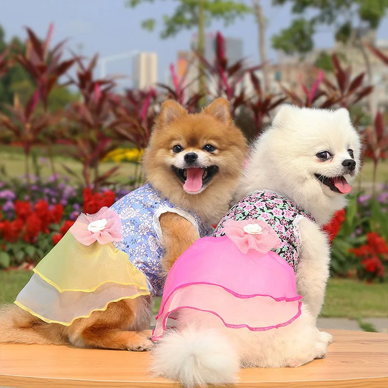 

Floral Pet Dog Clothes Fancy Dress Cute Skirt Summer Autumn Wedding Clothes For Dog Cat Small Medium Puppy Costumes Dogs Dresses