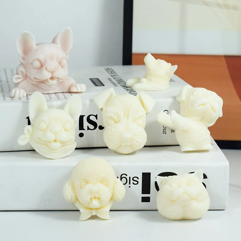 

3D Simulation Bulldog Teddy Schnauzer Dog Head Scented Silicone Candle Mold Animal Ice Cream Pudding Fondant Mold Handmade Craft
