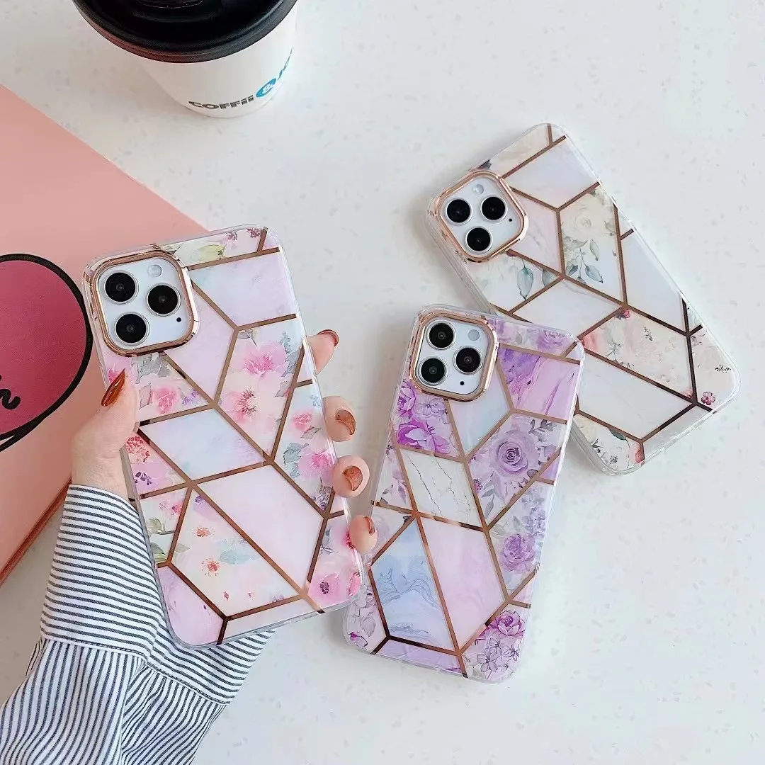 

New Plated Metal Frame Diamond Floral Case For IPhone 14 13 12 11 Pro Max X Xs XR XsMax 7 8 Plus Shock Resistant Soft Phone Case