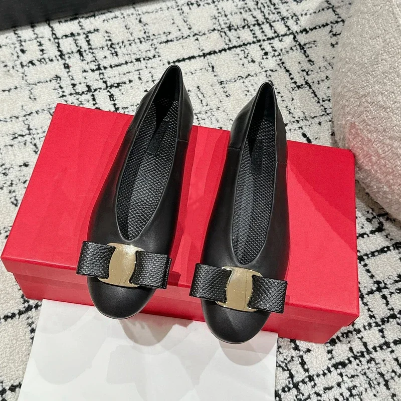 Новое поступление 2024 балетки ручной работы из натуральной кожи с круглым носком