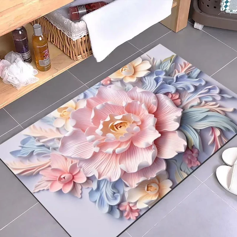 

3D Flower Diatom Mud Floor Mat Bathroom Water Absorption and Anti Slip Foot Mat Technology Cloth Carpet Machine Bathroom Mat