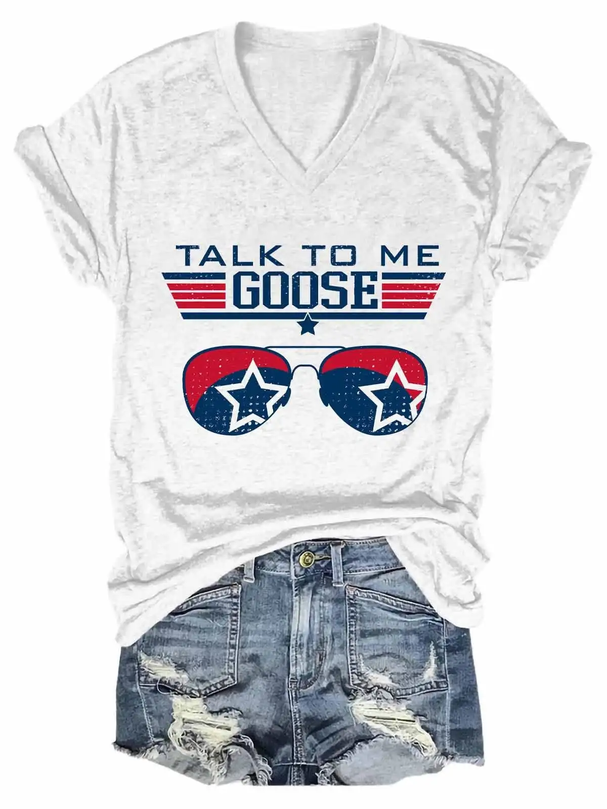 

Women's Talk To Me Goose America Flag V-Neck T-Shirt