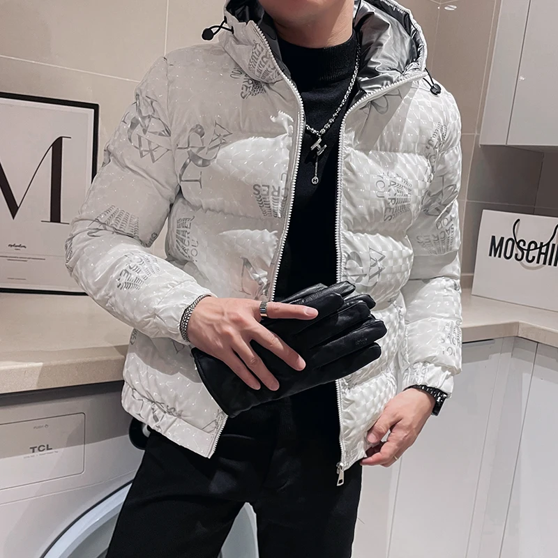 2022 Winter 3D Letter Hooded Puffer Parkas Men Thicken Warm Zipper Casual Jacket Fashion Streetwear Social Overcoat Men Clothing