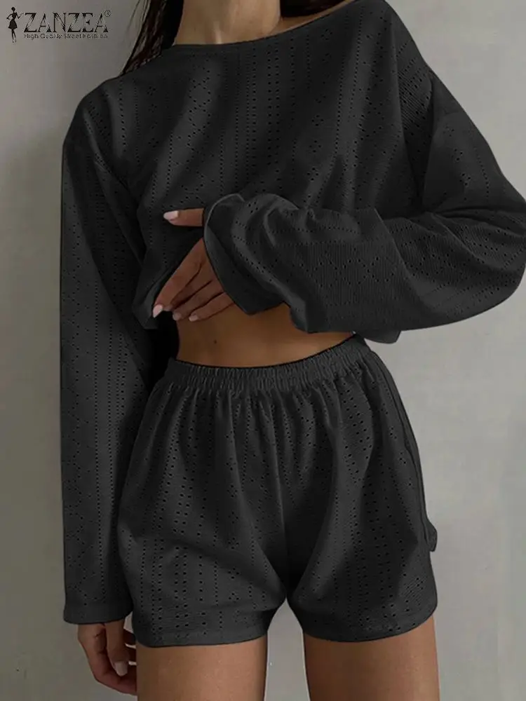 Повседневные короткие костюмы с эластичной резинкой на талии ZANZEA модные