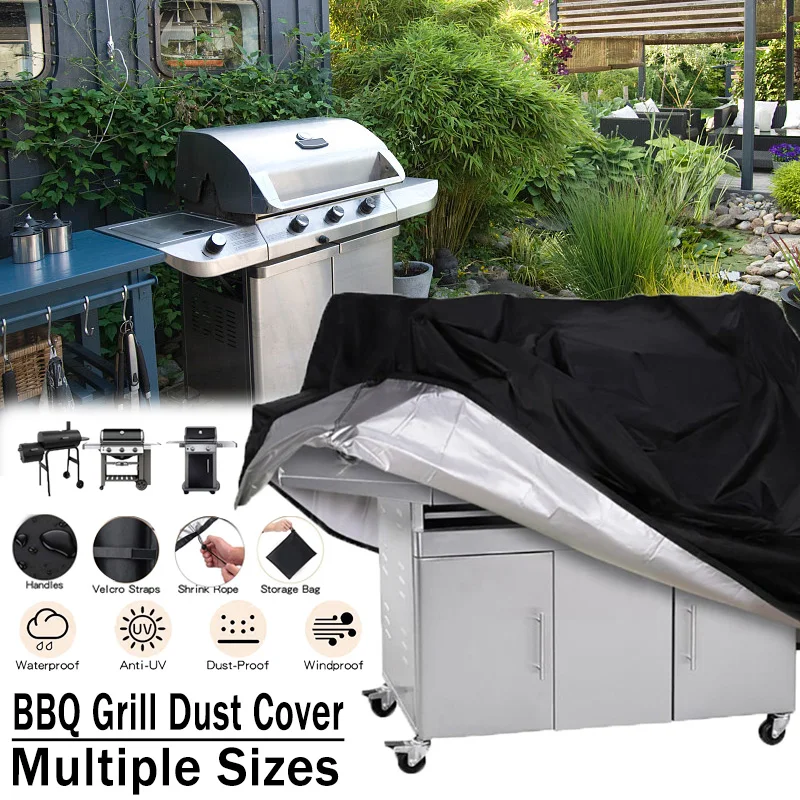 

Waterproof BBQ Cover Anti-Dust Outdoor Heavy Duty Charbroil Grill Cover Rain Protective Barbecue Cover 7 Sizes Black BBQ Cover