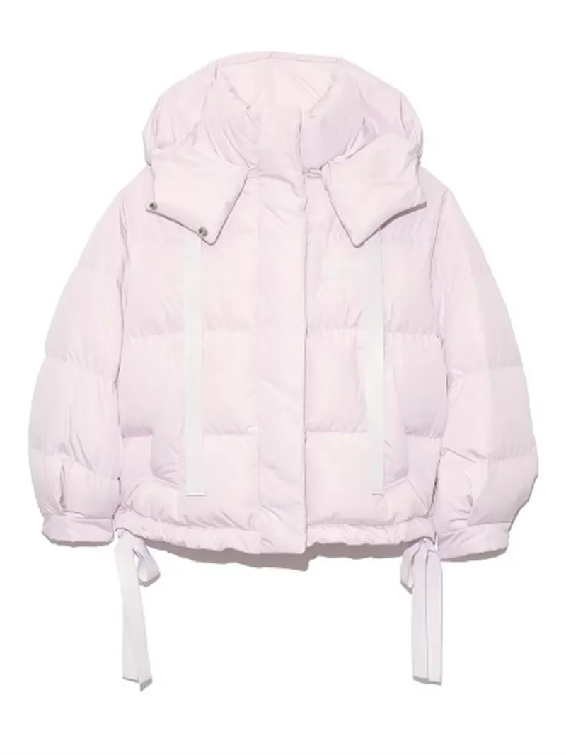 New2022 2022 Winter New Fashion Cotton Outerwear Windproof Hooded Webbing Padded solid Down Jacket Japanese Women Warm Parkas