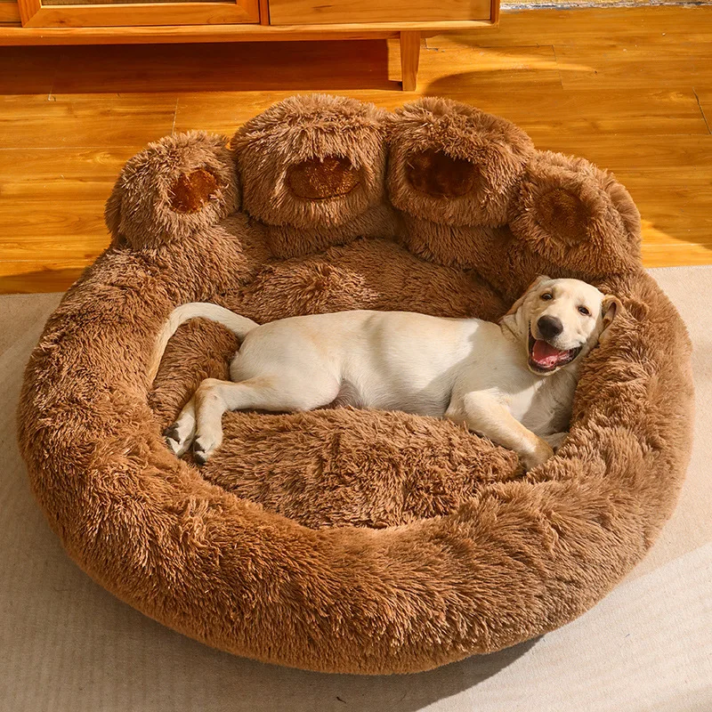 

Dog Bed Cat Mat Round Large Pet House Long Plush Deep Sleeping Warm Bear Paw Shape Super Soft Cushion Calm Beds High Quality
