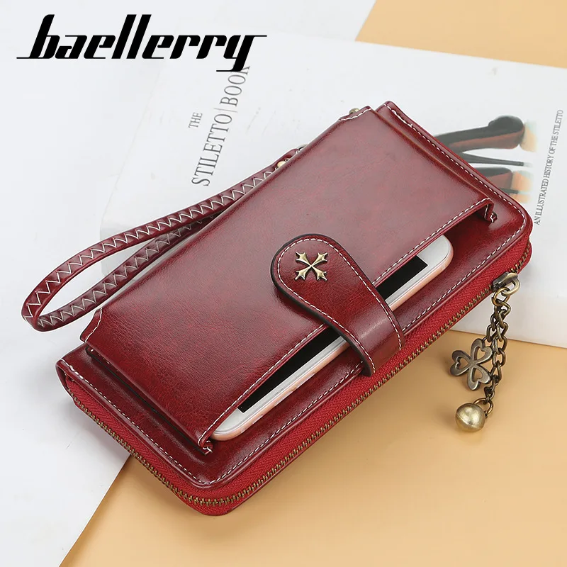 Multifunctional Oil Wax Leather Zipper Phone Bag Buckle Tassel Wallet Wallets for Women Small Wallet Women