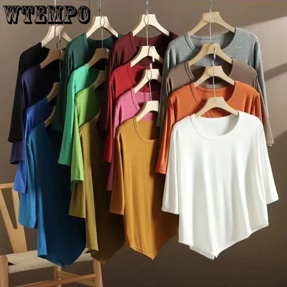 

WTEMPO T-shirt Women's Loose Irregular Underlay Top with 3/4 Sleeves Women's Top Drop Shipping