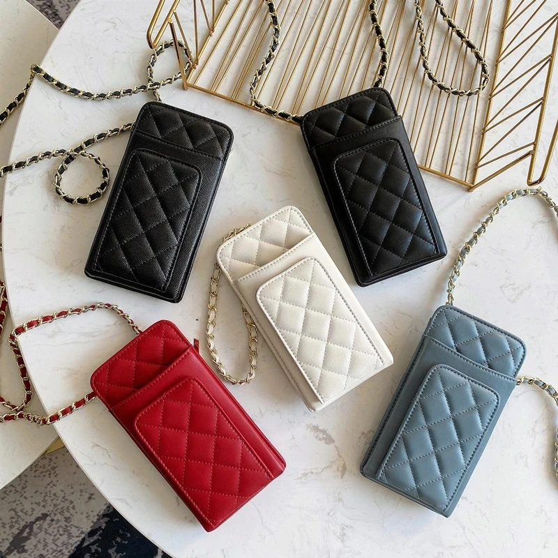 

100% Genuine Leather Phone Bag Trendy Brand New Handbag Rhombus Cowhide Multi-Functional Mini Crossbody Shoulder Bag Wallet Gift