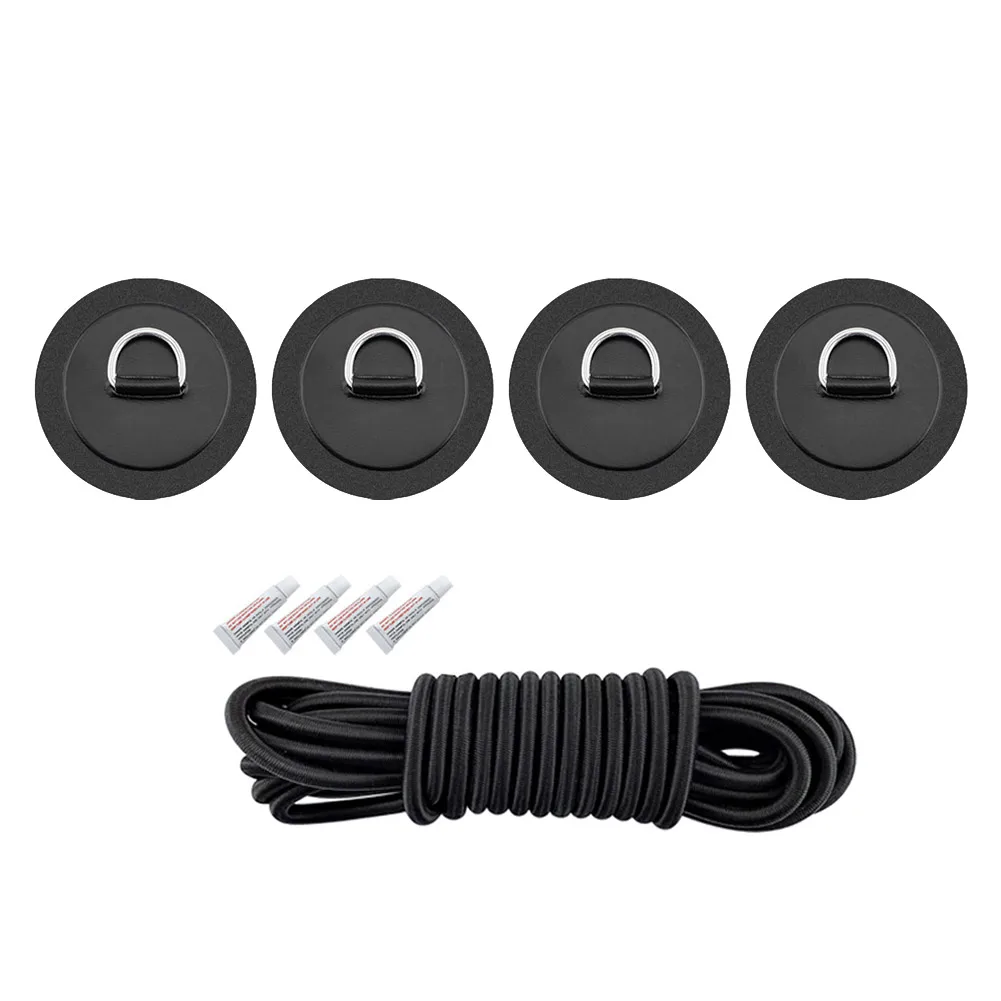 

1 Set D Ring Pad PVC Patch Boat Deck Rigging 2.5m Black Elastic Bungee Cord Kit For PVC Inflatable Boats Canoes Kayaks SUPs