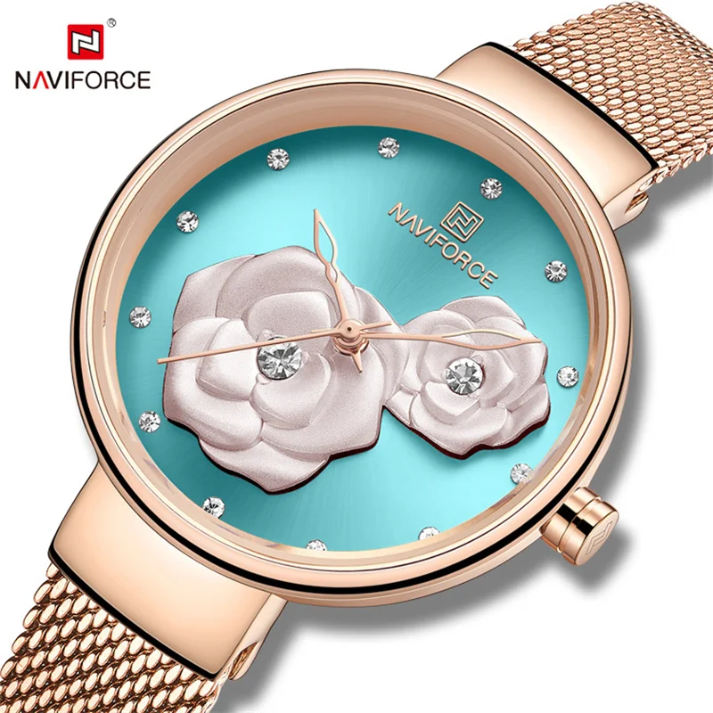 2021 New NAVIFORCE Rose Gold Women Dress Casual Quartz Watches Ladies with Luxury Box Female Wristwatch Girl Clock Set for Sale