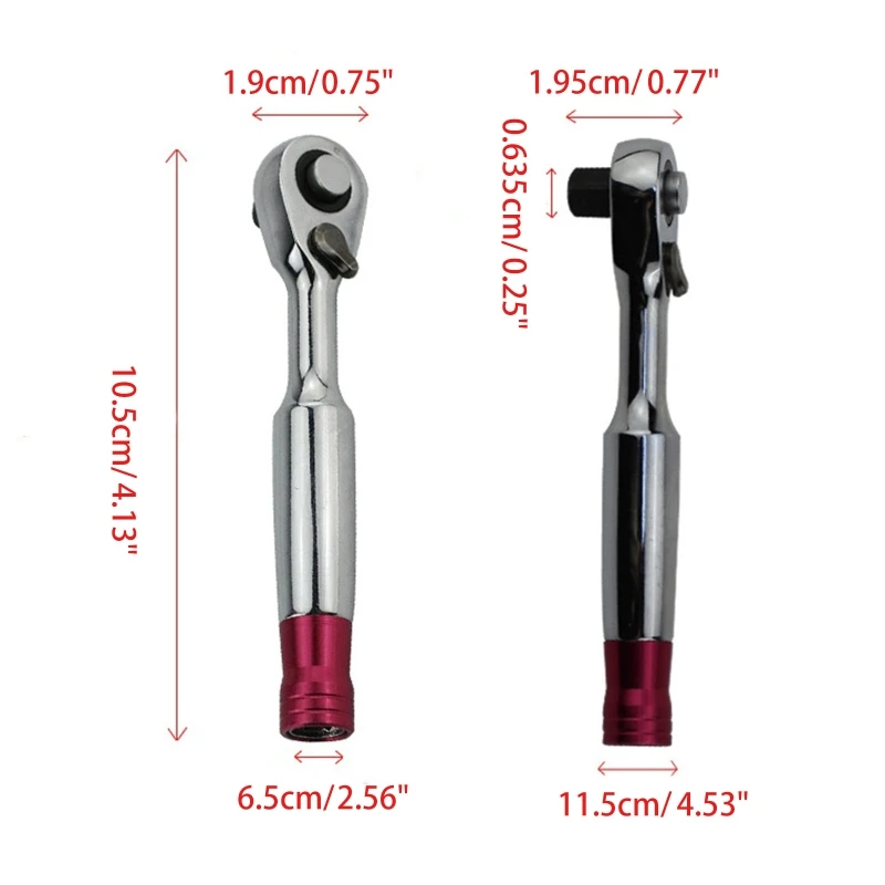 

37MD 10cm/3.94'' 1/4 Inch Ratchet Wrench Durable 72 Teeth Spanner w/ 5° Movement Double-way Socket Wrench for Vehicle Bicycle
