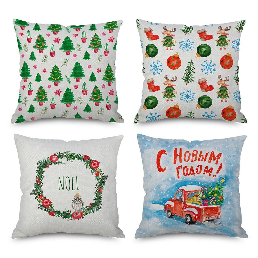 

Merry Christmas Snowflake Pillow Cases Exquisite Printed Cushion Cover Red Gold Pillowcase Simple Pillowcase