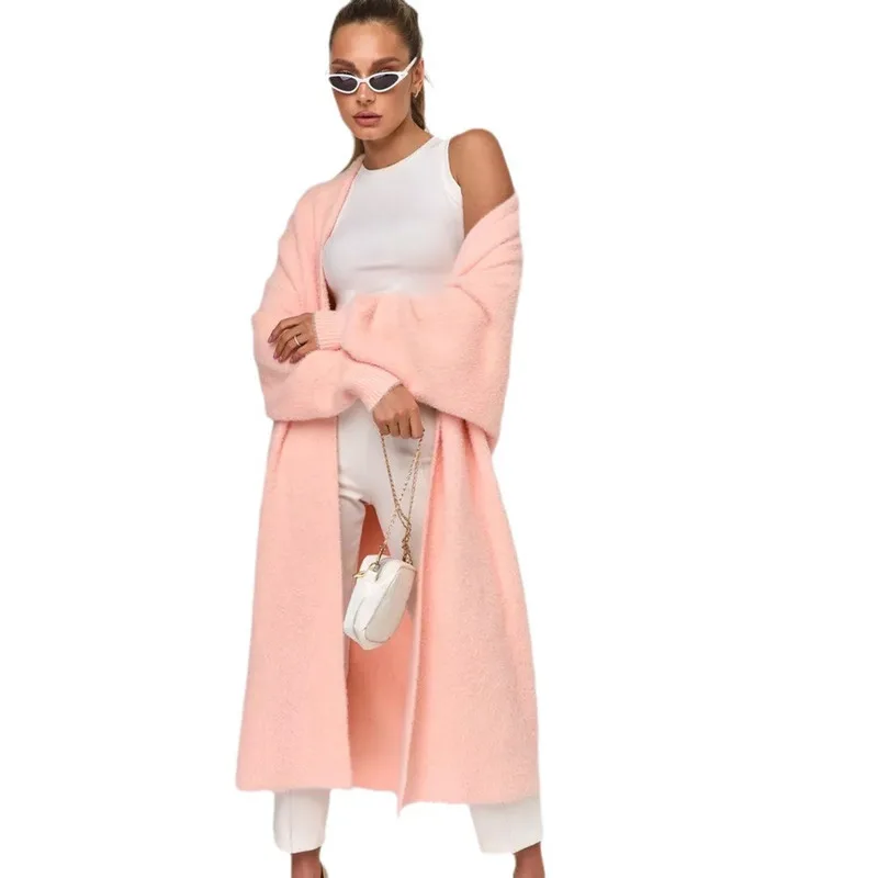 WD Lazy Wind длинный норковый флисовый свитер выше колена женский свободный