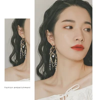 fashionable ladies new style retro girl exaggerated french long pearl tassel earrings slimmer look