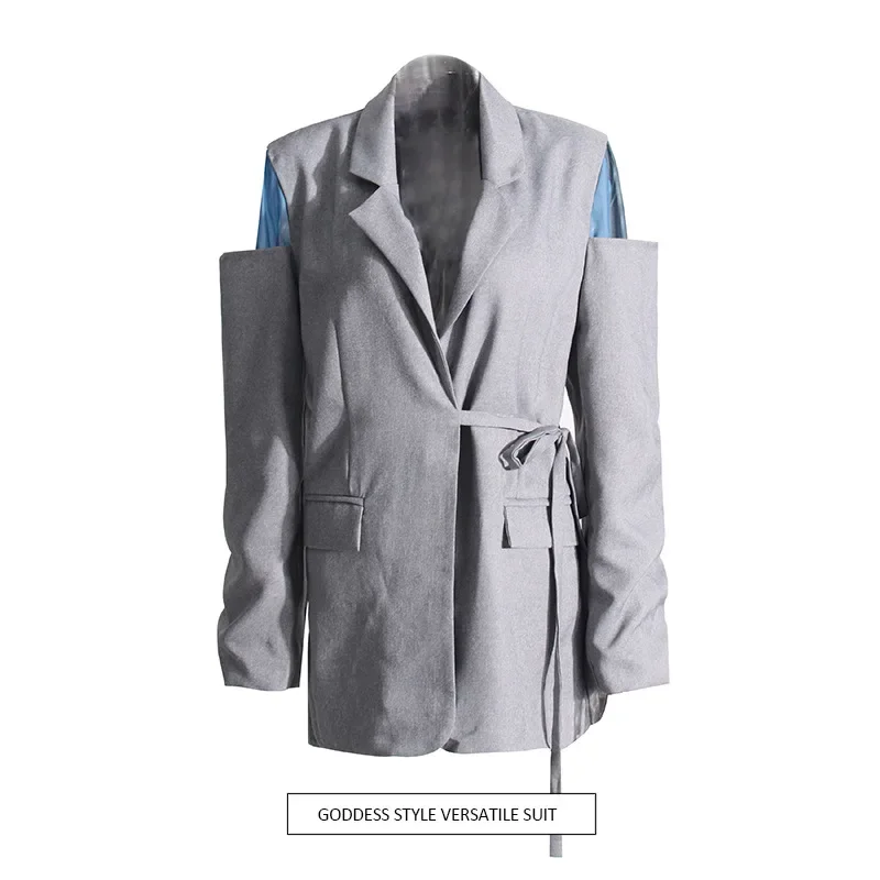 Elegant Streetwear Design Women's Jacket 2024 New Fashion Unique Color Blocking Splicing Long Sleeve Versatile Small Suit Women'