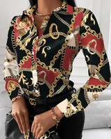spring autumn womens chain print buttoned shirt 2022 casual femme vintage long sleeve formal shirt office lady elegant outfits