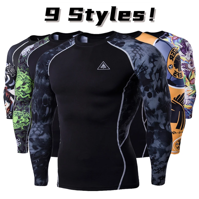 

Спортивная быстросохнущая Осенняя новая облегающая Мужская футболка с длинным рукавом и принтом