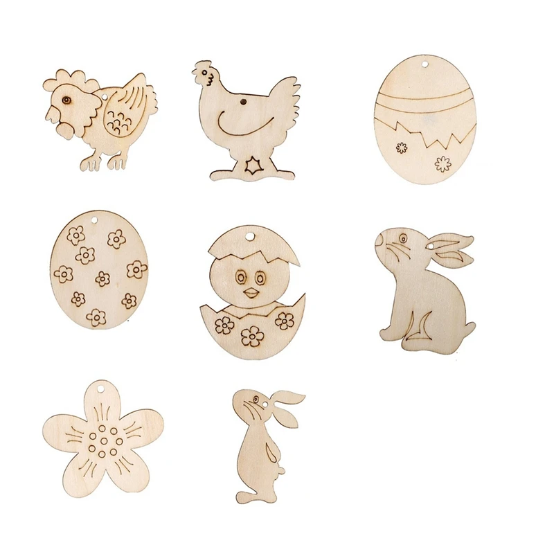 

Wooden Easter Pendant Home Party Decoration DIY Creative Rabbit Egg Chip Small Hanging Ornament