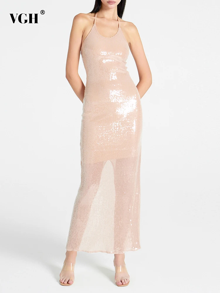 

Женское платье с блестками и открытой спиной, без рукавов