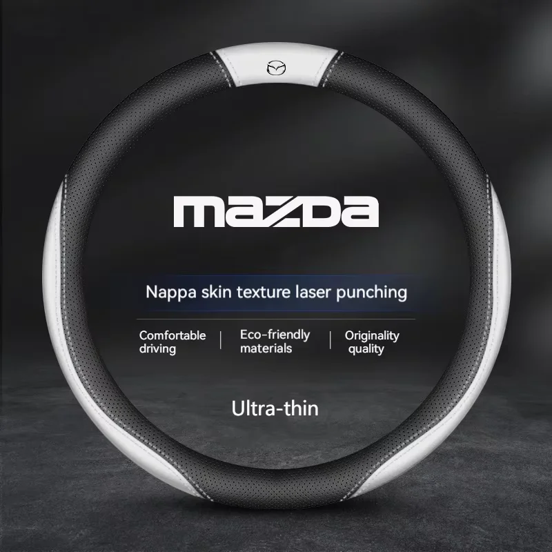 Фото Для Mazda 3 5 6 SKYACTIV Axela Atenza CX30 CX5 CX8 CX9 MX5 RX8 RX7 BT50 Кожаный чехол на руль автомобиля из углеродного волокна, аксессуары №1
