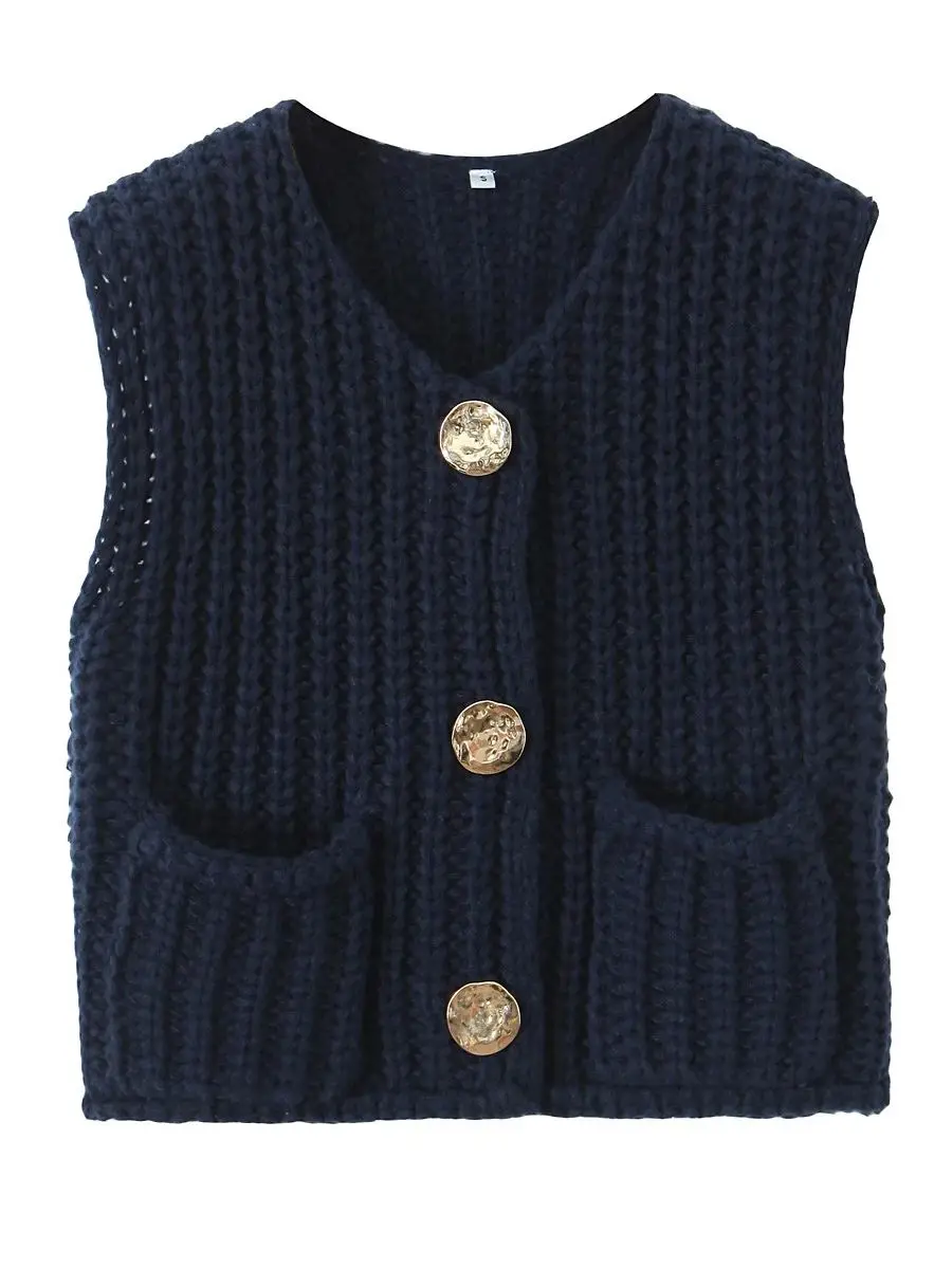 XNWMNZ 2024 женский модный красный укороченный вязаный жилет элегантный золотой