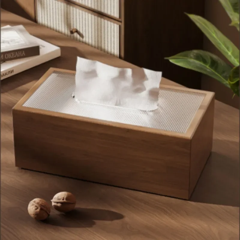 

Paper Box Style Coffee Luxury Walnut Tissue logo Light Tissue Box Custom Desktop Wooden Acrylic Box High-grade Paper Chinese
