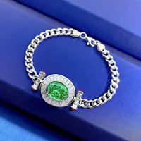 2022 new S925 silver 10*12 Paraiba green Cuban bracelet men and women wear adjustable imported high carbon diamonds
