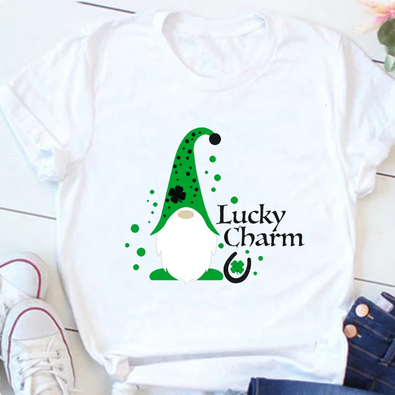 

Lucky Patrick Day Gnomes Shirt St. Patricks Day Women Clothing Shamrock Lucky Lips Tops Shamrock Graphic Tee Irish Tshirt L