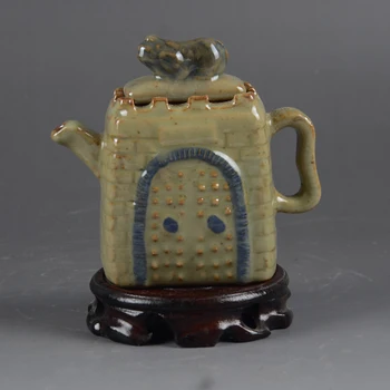 Ancient Porcelain Collection Jingdezhen Ceramic Carving City Pool Porcelain Golden Bell Teapot Little Teapot Ornaments