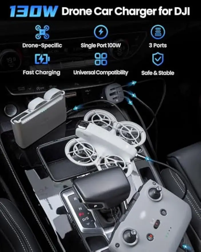 Фото Зарядное устройство LKTOP 130W для дронов DJI/Potensic/Holy Stone/Skyrover, 3-портовый адаптер питания USB-C/USB-A для DJI Mini/Air/Mavic 4 Pro №2