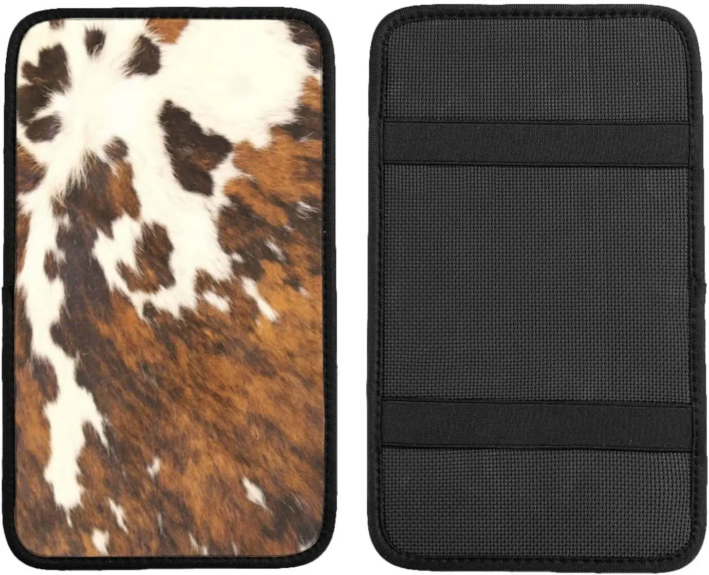 

Vehicle Center Console Armrest Cover Pad, Red and White Cowhide Print Soft Comfort Car Handrail Box Cushion Universal Fit for Mo