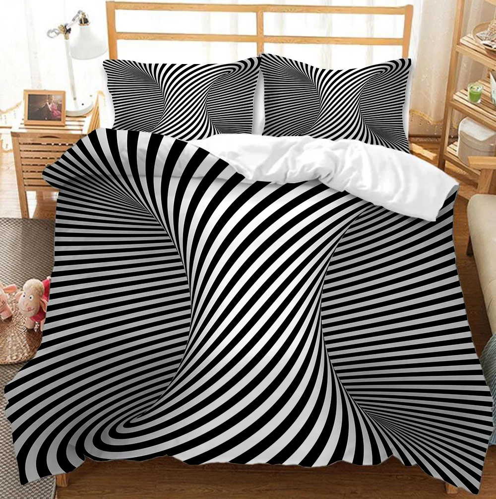 

Черно-белые психоделические детские 3d пододеяльники, наборы одеял, постельное белье, двуспальный, Королевский размер, доставка