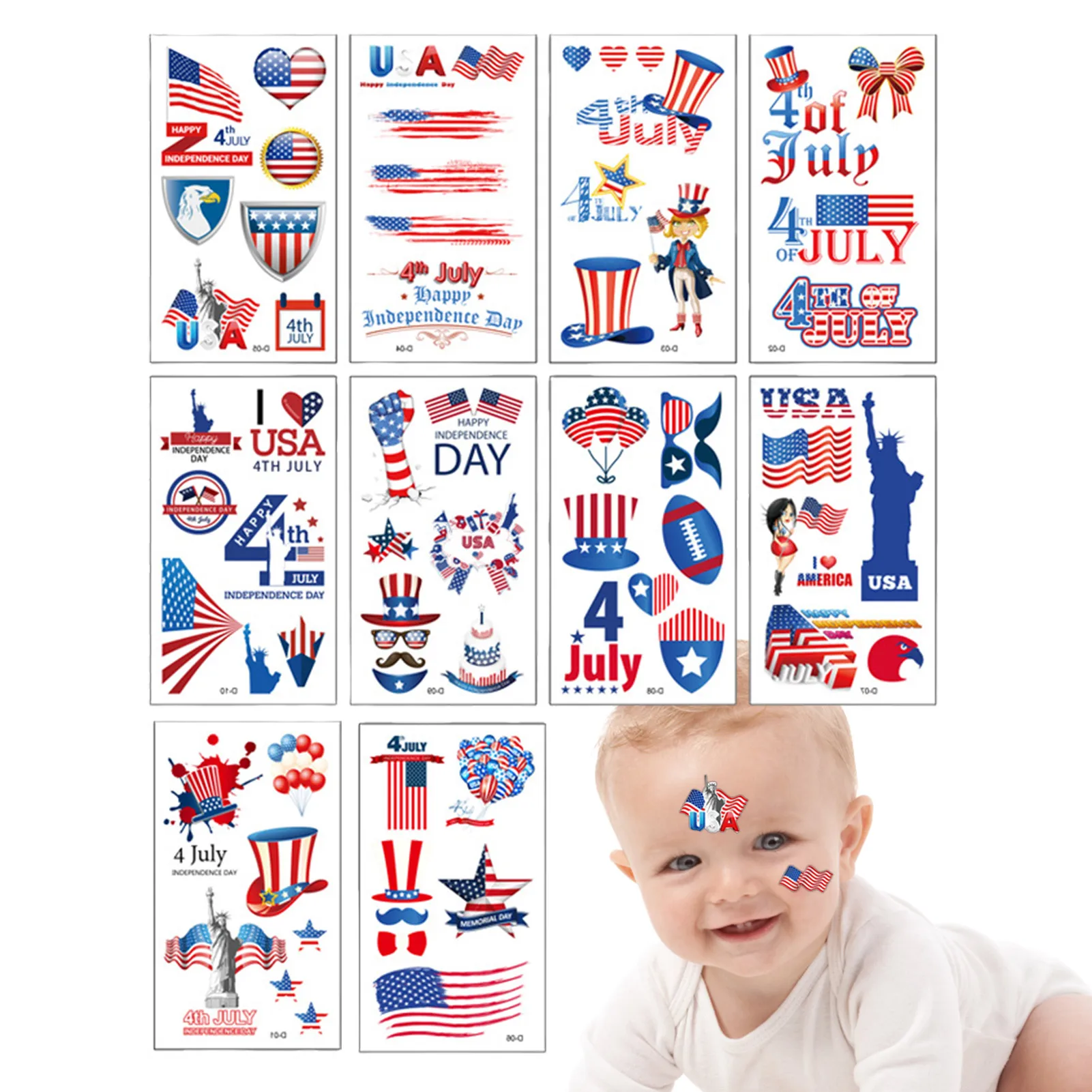 

10 Sheets 4th Of July Temporary Stickers American Flag Red White And Blue Fake Stickers Red White And Blue Party Favors