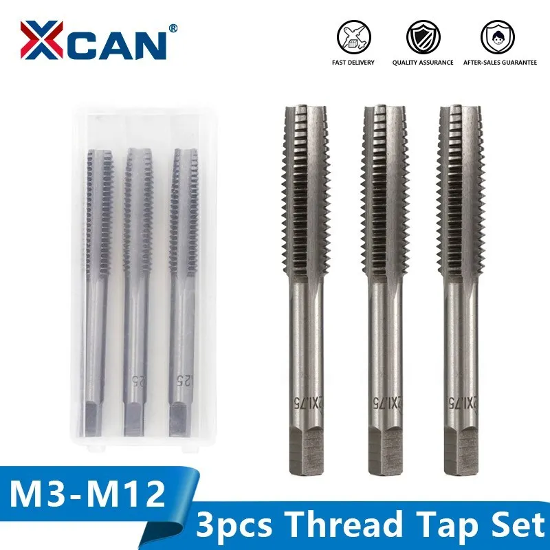 XCAN 3pcs M2-M12 Metric Tap HSS Machine Screw Tap Drill Bit Tapping Tool Thread Plug Tap Thread Tap Metalworking Hand Tools