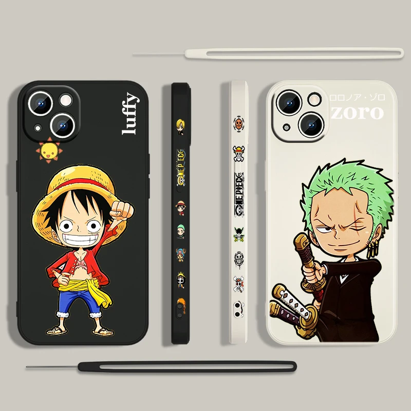 

Zoro Luffy ONE PIECE For Apple iPhone 13 12 Mini 11 Pro XS MAX XR X 8 7 6S SE Plus Liquid Left Rope Silicone Phone Case