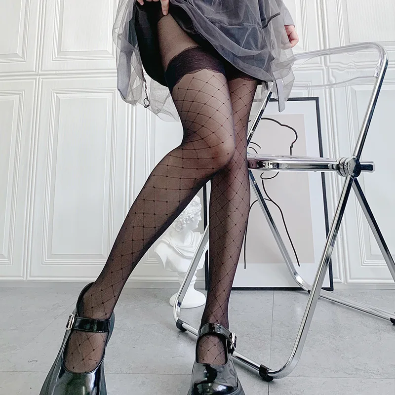 

Omikaa Japanese Ultra-thin Stockings Jk Black Jacquard Lace Pantyhose Slim Female Body Stockings for Women Sexy Fishnet Gothic