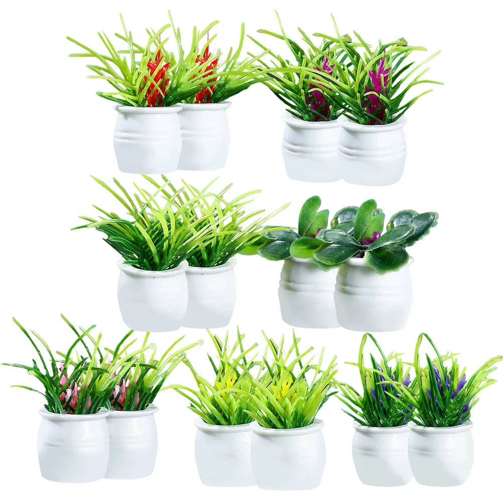 

14pcs Miniature Potted Models Simulation Potted Vase Ornaments House Decor