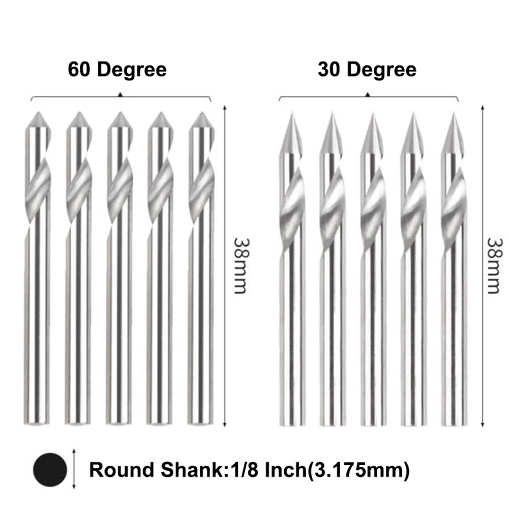 

10 Pcs CNC Router V Bits 1/8\" Round Shank Milling Cutter 30/60 Degree 0.1mm Tips For Wood Plywood Hardwood Tool Parts