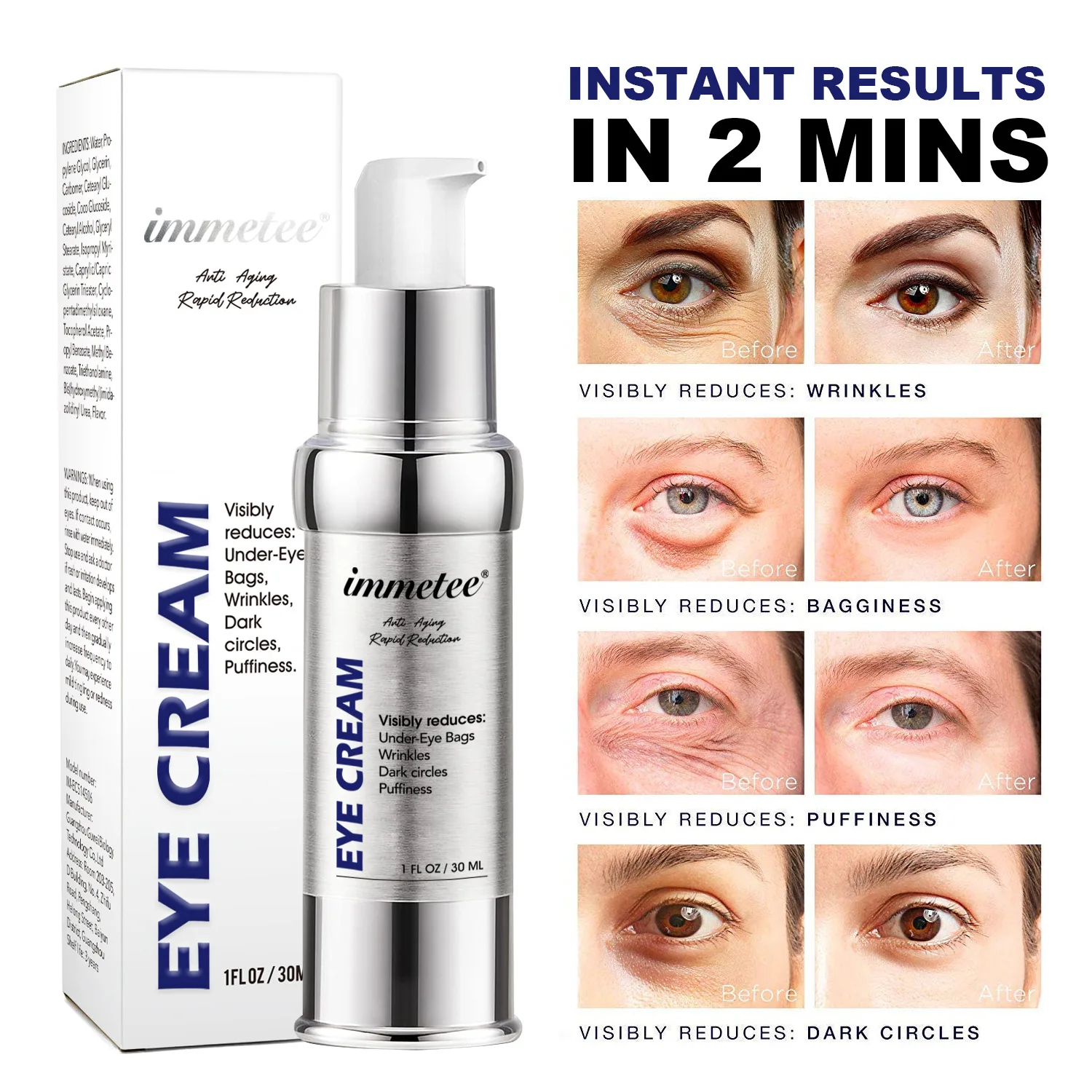 

30ml Instant Eye Cream Anti-Wrinkle Anti Aging Skin Care Cosmetic Vitamin C Lift Firm Brightening Remove Dark Circles Essence