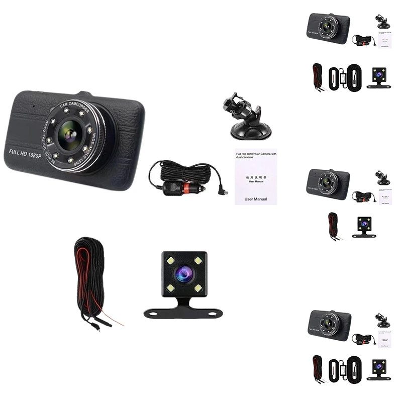 

Driving Recorder,Dual Lens Image 1080P HD Inside Car Driving Recorder Night Vision Motion Detection LED Fill-In Light