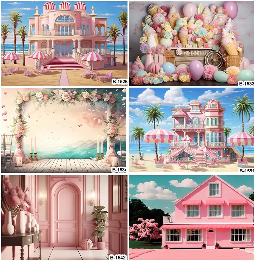 

Pink House Wedding Dreamy Party Backdrops Flowers Balloons Cake Smash Birthday Baby Shower Child Portrait Backgrounds Photocall