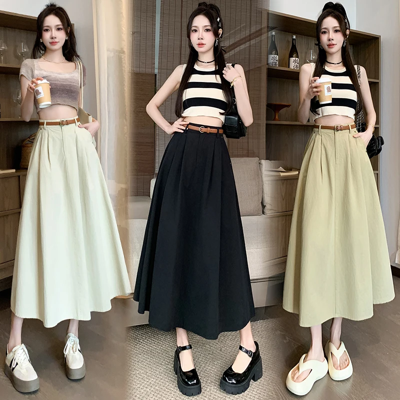 Женская плиссированная юбка с высокой талией Повседневная Длинная