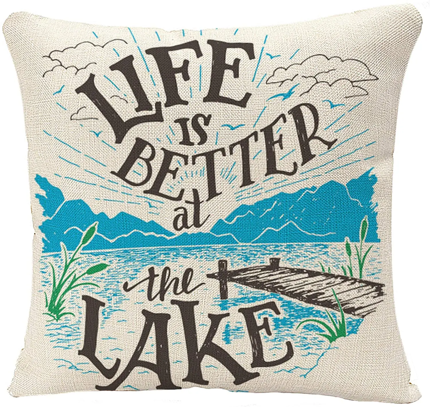 

Life is Better at The Lake House Sign in Vintage for Rustic Wall Lakeside Living Cabin Cottage Hand Decorative Pillow Case