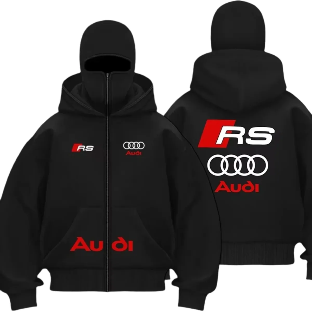Фото Теплая ветрозащитная мотоциклетная куртка от бренда Audi с двуслойной толстовкой-кардиганом с капюшоном в стиле P. №1